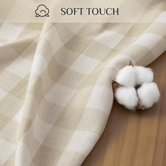 Softalker Checkered Tablecloth Square, Outdoor Linen Cotton Gingham Table Cloth with Tassel, Heavy Duty Wrinkle Free Buffalo Plaid Table Cover for Kitchen Dining Summer Party - 55 x 55 Inch, Beige