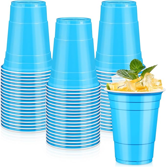 LANLISA 50 Blue Plastic Cups, 16 oz Disposable Cups, Drinking Cups For Party Supplies