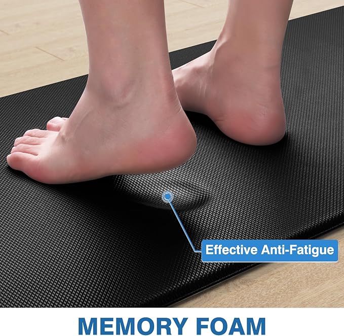 StepRite Kitchen Mats, 2PCS Kitchen Rugs, Cushioned Anti Fatigue Kitchen Mats for Floor, Non-Slip Standing Desk Mat, Waterproof Kitchen Rug Set for Kitchen, 20" x 32"+20" x 71"-0.47 inch Thick, Black