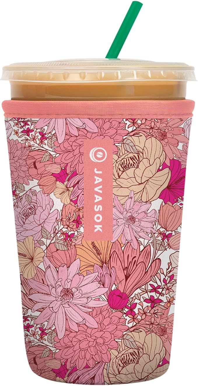 Sok It JavaSok Iced Coffee & Cold Soda Insulated Neoprene Cup Sleeve (Rosy Outlook, Medium: 22-28oz)