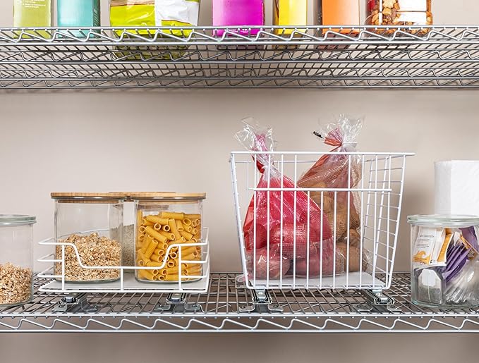 Household Essentials Glidez Paint-Finished Steel Pull-Out/Slide-Out Storage Organizer with Plastic Liner - Under Cabinet or Wire Shelf Use - 1-Tier Design - Fits Standard Size Cabinet or Shelf, White