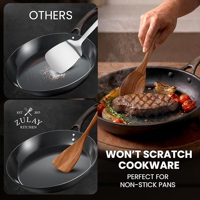 Zulay Kitchen 30-Piece Teak Wooden Utensils - Natural Teak Cooking Utensils with Premium Gift Box - Non-Stick Wooden Spoons - Kitchen Gift Set - Comfortable Grip