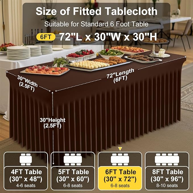 Smiry Spandex Tablecloth, Elastic Fitted Stretch Tablecloth for 6FT Rectangle Tables, Waterproof Washable Table Cover Skirt for Outdoor, Wedding, Banquet & Parties (Coffee, 72Lx30Wx30H Inch)