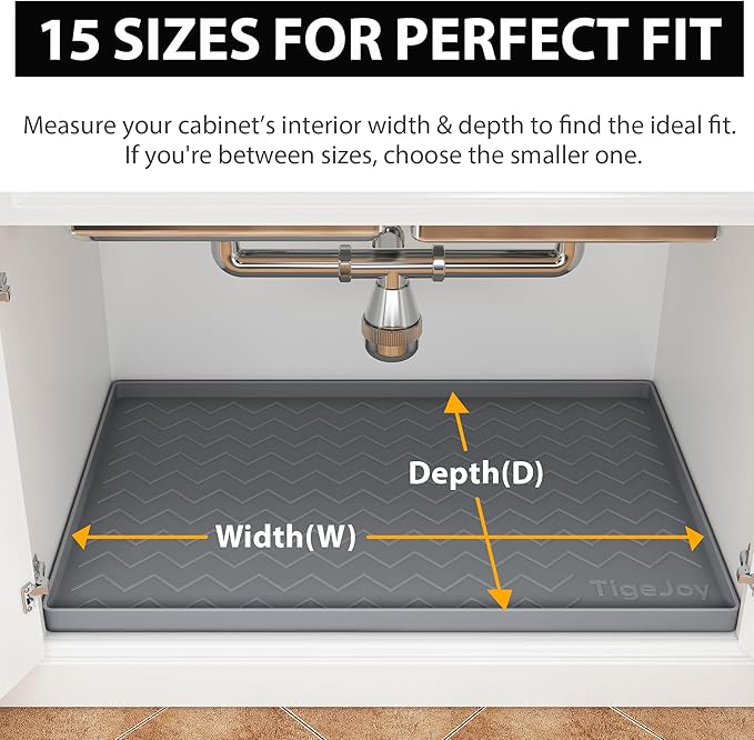 TigeJoy 37" x 19" Under Sink Mats for Kitchen Waterproof, Leak-Proof Silicone Mat Sink Protector and Cabinet Liner, Kitchen Essentials Organizer and Storage, Boot or Shoe Tray, Pet Feeding Mat