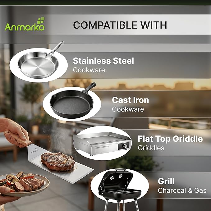 Metal Spatula Set - Griddle Accessories kit - Grill Flat Spatula Pancake Flipper Hamburger Turner - Metal Utensil Great for BBQ Grill Flat Top - Cast Iron Griddle Accessories - Commercial Grade