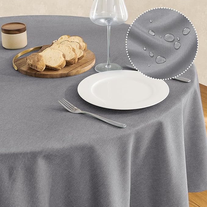 Veblandy Tablecloth Linen Textured Waterproof & Stain Resistant Table Cloth Wrinkle Free Decorative Fabric Farmhouse Table Cover for Dining/Party/Buffet/Wedding, 60 x 60 Inch, Dark Grey