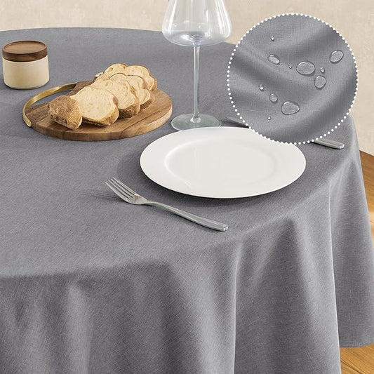 Veblandy Tablecloth Linen Textured Waterproof & Stain Resistant Table Cloth Wrinkle Free Decorative Fabric Farmhouse Table Cover for Dining/Party/Buffet/Wedding, 60 x 60 Inch, Dark Grey