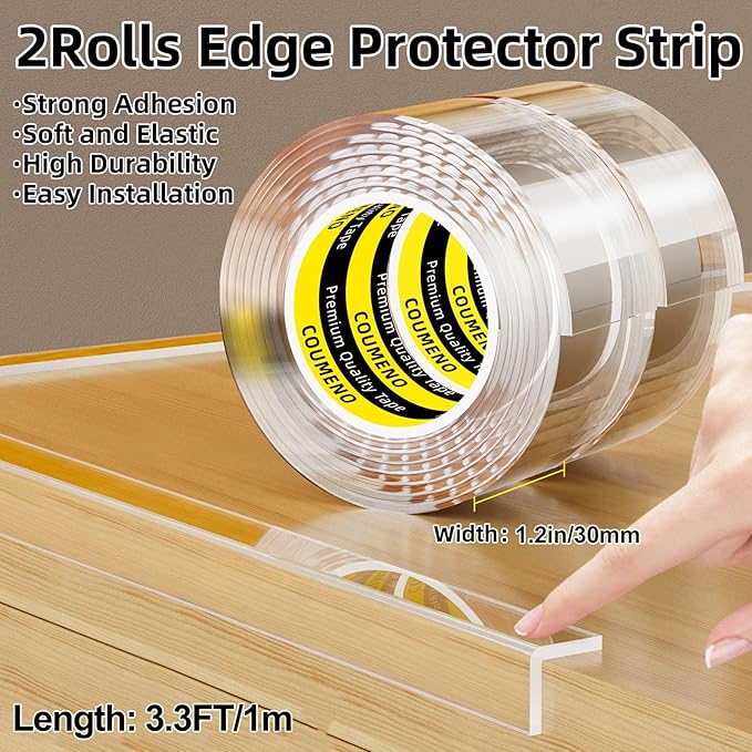 2 Pack Clear Edge Protector Safe 1.2inX3.3FT(6.6FT Total) Corner Protector, Anti-Sharp Edge Protector, for Furniture, Drawers, Tables, Cabinets