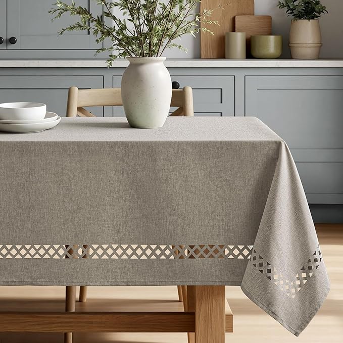 MIULEE Linen Rectangle Linen Polyester Tablecloth with Decorative Cutouts Spring Waterproof Stain Resistant & Shrink-Proof Table Cloth 60x84 inch Farmhouse Style for Dining Wedding and Outdoor