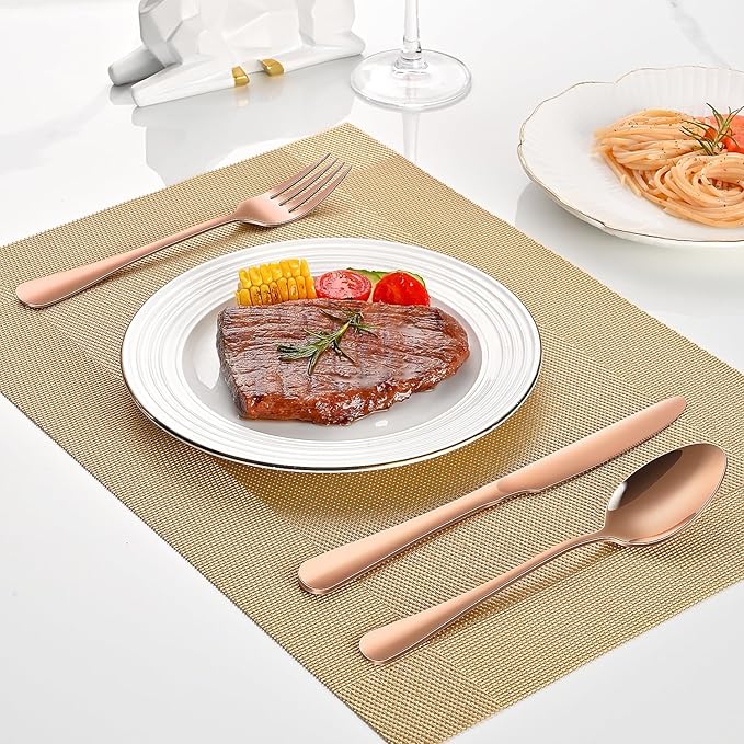 Rose Gold Salad Forks Set of 8, 6.7 Inch Stainless Steel Silverware Fork For Dessert, Copper Metal Small Fork For Dining