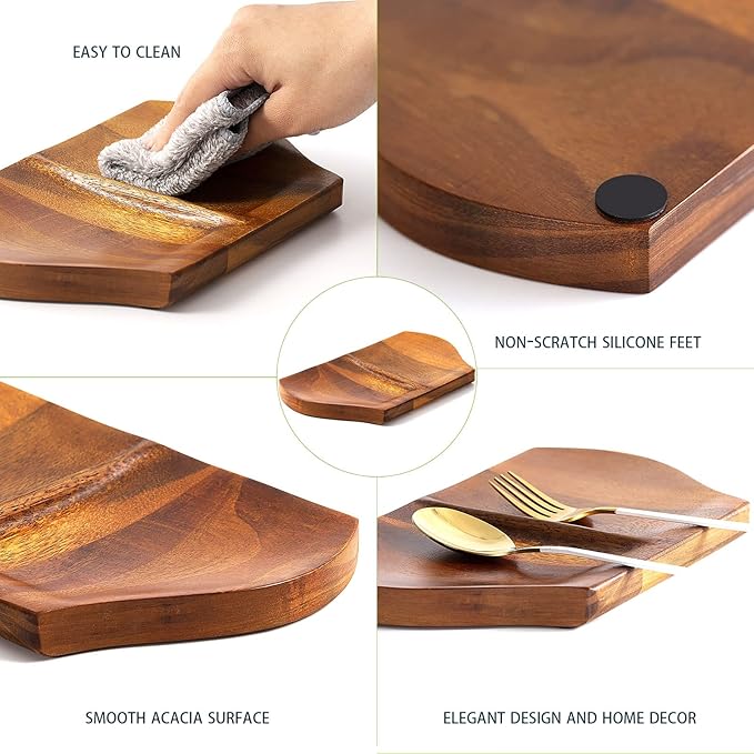 Acacia Spoon Rest, Double Spoon Rest For Stove Top,Handmade Wooden for Kitchen, Wooden Spoon Holder for Kitchen Counter, With Non Slip Silicone Feet,Perfect gift for mother's day