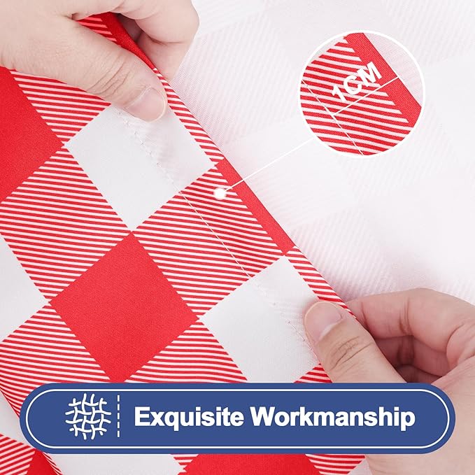 Smiry Picnic Table Cloth 2 Pack, Waterproof Elastic Fitted Tablecloths for 8FT Rectangle Tables, Washable Polyester Buffalo Plaid Tablecloth for Camping, Dining & Christmas(Red & White, 30" x 96")