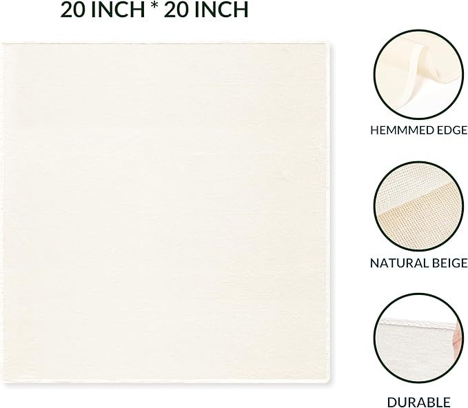6-Pack Beige Cheesecloth, 20x20 Inch Hemmed Cheese Cloth for Straining, Reusable Unbleached Cotton Strainer for Cooking, Baking, Juicing, and Cheese Making (Grade 100)