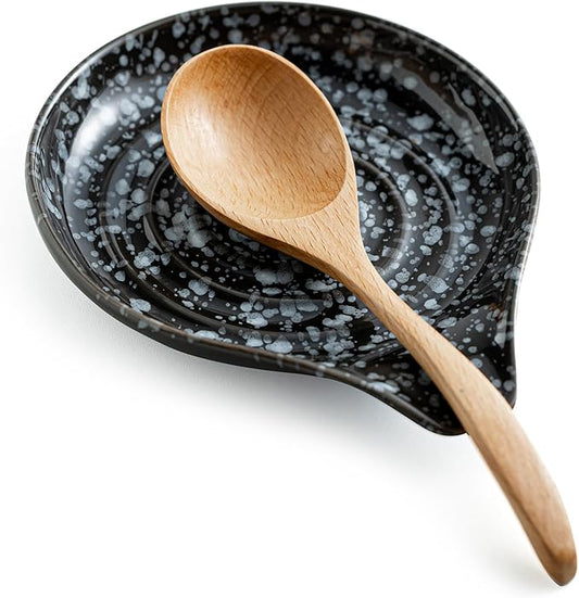 LAUCHUH Spoon Rest for Stove Top, 5 inch Cooking Spoon Holder for Kitchen Countertop Large Ladle Holder for Spatula, Spoons or Tong, Farmhouse Kitchen Decor for Valentine's Day, Starry Black