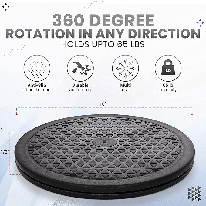 2 Pack 10 Inch Lazy Susan Turntable Organizer, Non Skid Large Lazy Susan Turntable for Cabinet, Computer or Laptop, Plastic Turn Table, Black - by RamPro