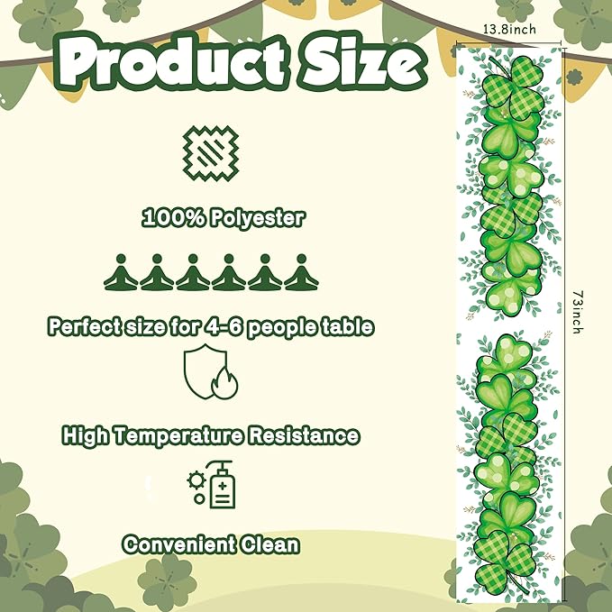 OHOME St Patricks Day Decorations - Shamrock Table Runner | St Patricks Day Party Favors Supplies Decor Indoor Outdoor - Spring Holiday Banner Backdrop Decorations for Table Home Kitchen