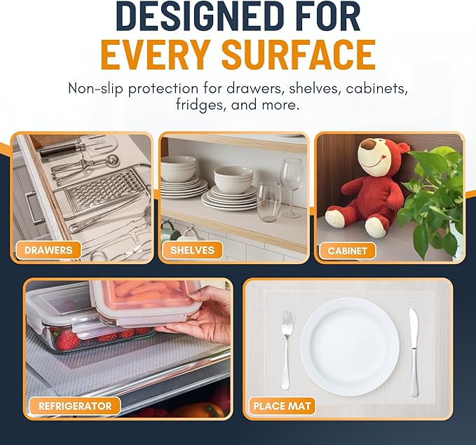 Shelf Liner Drawer Liner for Kitchen Cabinets Non-Adhesive by Linda’s Essentials (17.7 x 240 Inches) - Non-Slip Easy Clean Kitchen Cabinet and Cupboard Protector, Waterproof Mat, Clear Roll