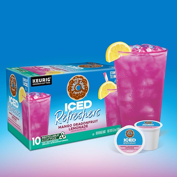 The Original Donut Shop Iced Refreshers, Mango Dragonfruit Lemonade Flavor, Keurig Single Serve K-Cup Pods, 60 Count (6 Packs of 10)