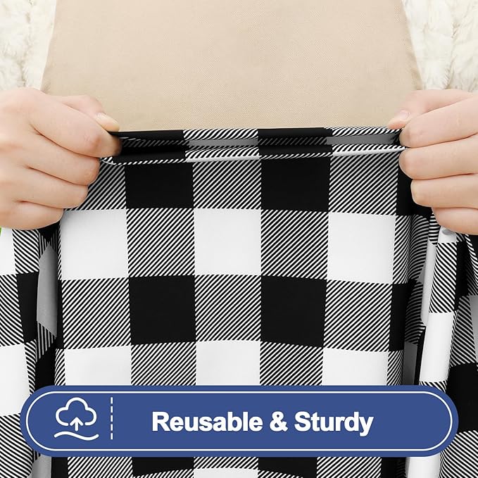 Smiry Picnic Table Cloth 2 Pack, Waterproof Elastic Fitted Tablecloths for 18x72 Rectangle Tables, Washable Polyester Buffalo Plaid Tablecloth for Camping, Dining & Outdoor (Black & White, 18" x 72")
