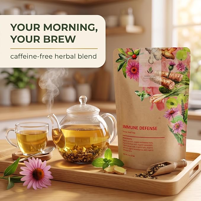Gardenika Organic Immune Loose Leaf Tea, Herbal, Caffeine Free Leaves, Ayurvedic, KSA Kosher – 4 oz (1 Pack)