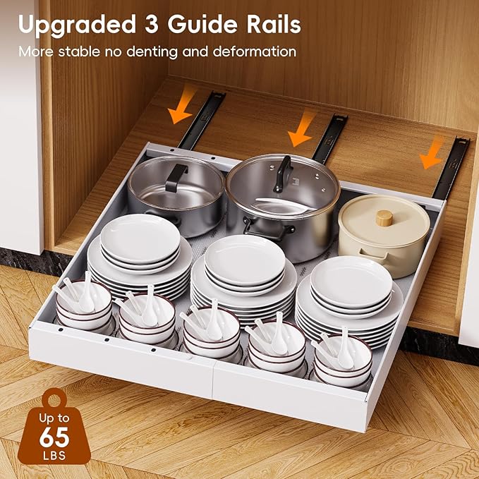 OneDream 1 Pack Pull Out Cabinet Organizer, 21" Deep Slide Out Drawers for Kitchen Cabinets, No Drill Adhesive Pull Out Drawers for Cabinets, Roll Out Shelves Adjustable Width 12.05"-20.4"