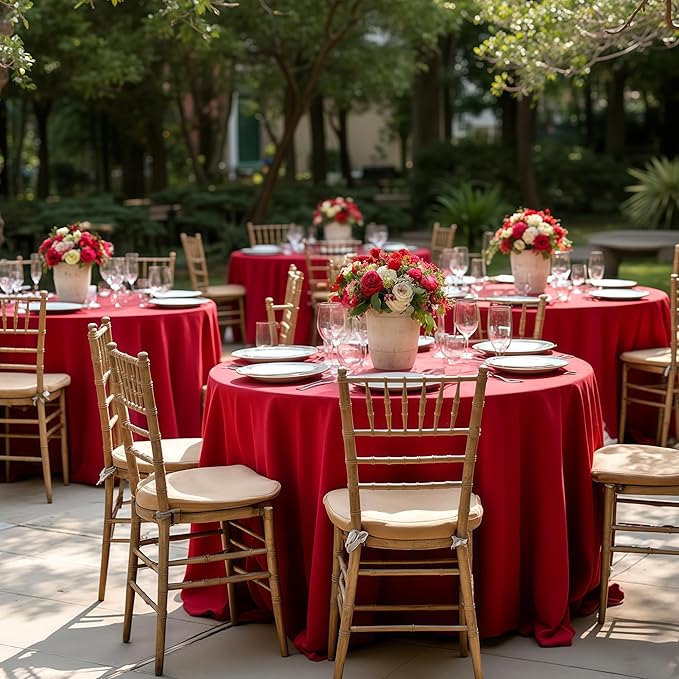 sancua Christmas Red 90 Inch Round Tablecloth, 8 Pack - Circle Polyester Fabric Table Cloth for Wedding Party Reception Banquet Birthday, Washable Formal Table Cover (Fit 30-72 Inch Tables)