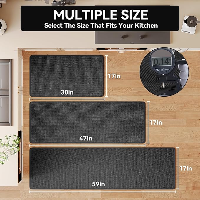Kitchen Mats for Floor, Super Absorbent Kitchen Rugs Non Slip Washable, Soft Imitation Linen Braided Kitchen Runner Rug, Standing Mat Kitchens Sink Mat, Easy to Clean, Black 17x59