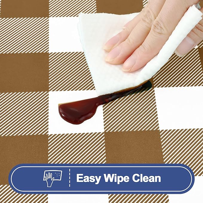 Smiry Picnic Table Cloth 2 Pack, Waterproof Elastic Fitted Tablecloths for 8FT Rectangle Tables, Washable Polyester Buffalo Plaid Tablecloth for Camping, Dining & Outdoor (Brown & White, 30" x 96")
