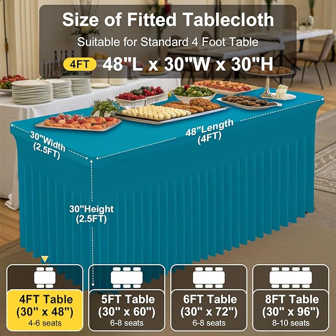 Smiry Spandex Tablecloth, Elastic Fitted Stretch Tablecloth for 4FT Rectangle Tables, Waterproof Washable Table Cover Skirt for Outdoor, Wedding, Banquet & Parties (Turquoise, 48Lx30Wx30H Inch)