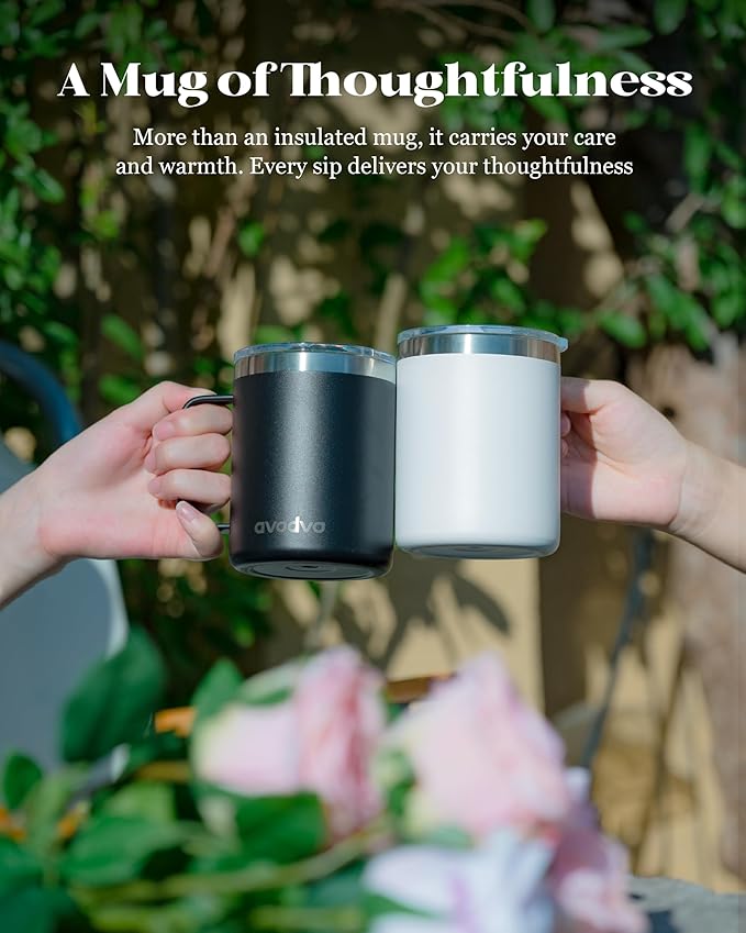 8 Pack 12oz Insulated Coffee Mug with Lid – Double Wall Stainless Steel Travel Cups with Handle, Keep Hot & Cold Drinks, Ideal Gift for Coffee Lovers, Home, Office & Camping, White
