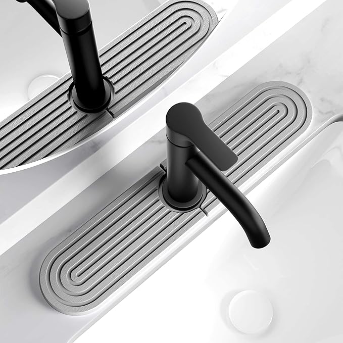 Kitchen Faucet Mat - Diatomite Splash Guard for Sink, Quick-Drying Water Absorbing Stone Tray [Grey, 17.7" x 3.9"]