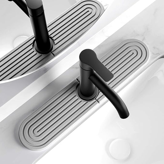 Kitchen Faucet Mat - Diatomite Splash Guard for Sink, Quick-Drying Water Absorbing Stone Tray [Grey, 17.7" x 3.9"]