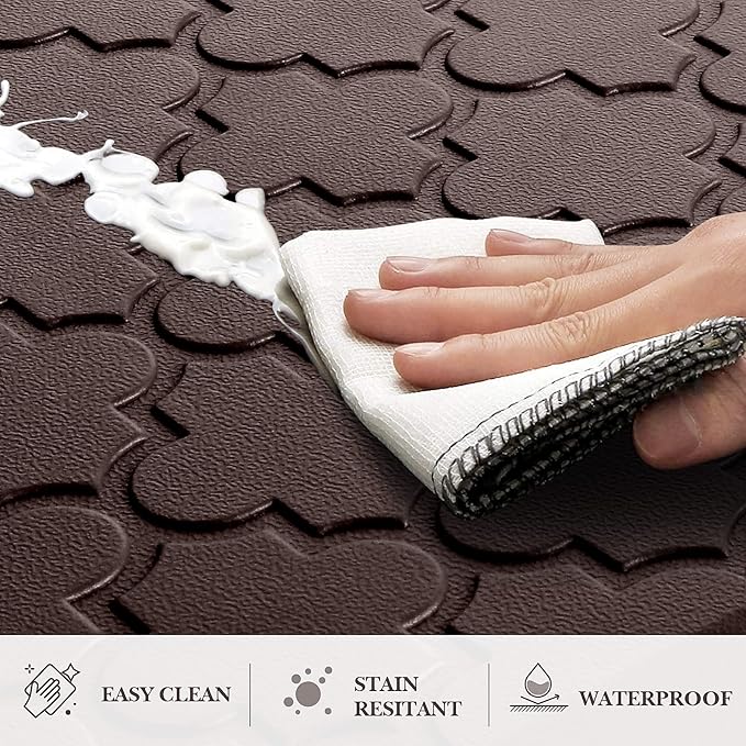 Kitchen Mat [2 PCS] Cushioned Anti-Fatigue Floor Mat Water Resistant Non-Skid Kitchen Mats and Rugs Ergonomic Comfort Foam Kitchen Rugs Standing Mat for Floor Office Sink (Chocolate,20"x30"+20"x60")
