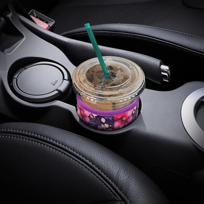 YR Reusable Neoprene Insulator Sleeve for Iced Coffee Cups, 3 Pack Coffee Coolies sleeves for Iced & Hot Drinks, Cold Beverage Cooler Compatible with Starbucks Coffee and More (Fuchsia Floral)
