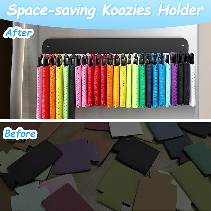 2 Pack Can Cooler Sleeves Holder Magnetic for Fridge, Beer Sleeves Dispenser Organizer for Storage w/ 25 Hooks, with Screws for Wall Mounted, for Holidays Wedding Party