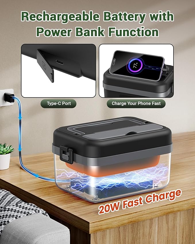 ODSD Cordless Electric Lunch Box for Adults, 16000mAh Rechargeable Self-Heating Lunch Box Food Warmer with Timer & Adjustable Heating, 34oz/1L Container with Insulated Bag for Office Car Outdoor