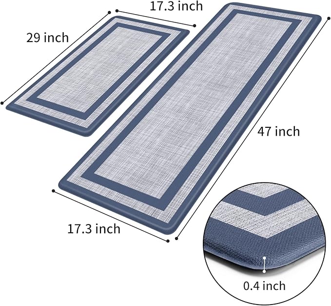 Mattitude Kitchen Mats Set of 2,Cushioned Anti-Fatigue Non-Skid Rug Sets Ergonomic Comfort Standing Mat for Kitchen, Floor, Office, Sink, Laundry, Blue and Gray
