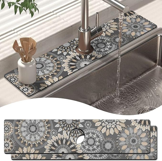2 Pack Kitchen Sink Splash Guard Faucet Mat 24" X 5.5" Mandala Absorbent Fast Drying Mat Faucet Draining Mat Sink Splash Guard Behind Faucet Drip Catcher for Kitchen Bathroom