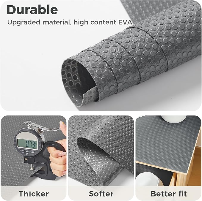 100% EVA Shelf Liner for Kitchen Cabinet, 12" x 360" Drawer Liners Non Adhesive Non Slip Waterproof Plastic Paper, Dresser Pantry Bathroom Refrigerator Protector, Grey