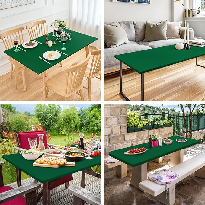 NEWISHER Fitted Rectangle Tablecloth 42 x 72 Inch Elastic Spandex Polyester Blend Table Cover Green Washable Table Top Cap Cover for Dining Picnic Camping Indoor and Outdoor