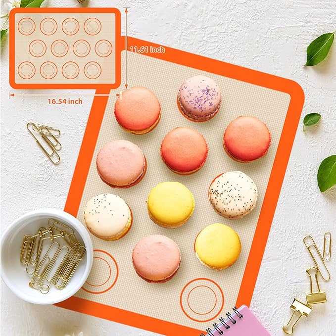 Silicone Baking Mat Set of 5, Nonstick Reusable Pastry Mat, Silicone Bread Sling & Loaf Pan Liners for Bread, Macaron Baking Mat for Cookie, Macarons