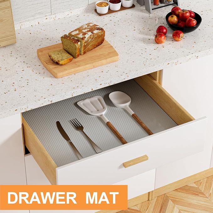 FLPMIX Kitchen Cabinet Shelf Liner: Waterproof Drawer Liner 12"x 120" - Easy to Cut Non-Adhesive Cupboard Mat for Kitchen Bathroom Pantry Shelves Light Gray