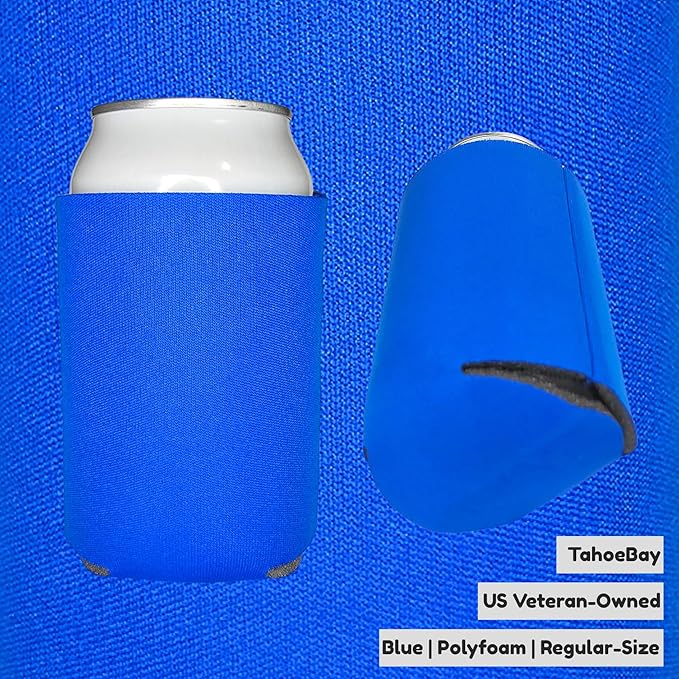TahoeBay Bulk Blank Beer Can Cooler Sleeves (50-Pack) Sublimation Blanks for Vinyl Plain Soft Foam Can Sleeves Coolers for Soda Cans & Bottles Black, White, Assorted Solid Color (Blue)