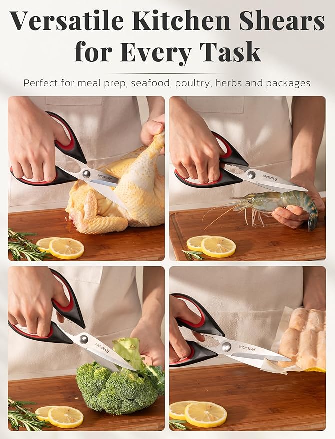 Astercook Kitchen Scissors 3 Pack, Heavy Duty All Purpose Kitchen Shears for Food and Packaging, Stainless Steel Food Scissors for Meat, Poultry, Herbs and Vegetables, Dishwasher Safe