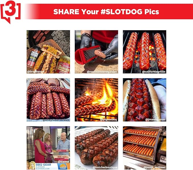 SLOTDOG - Hot Dog Slicing Tool - Stainless Steel Cutter Blades for Kitchen, Grilling, Tailgating, Camping and Backyard Outdoor BBQ - 10 inch - Red