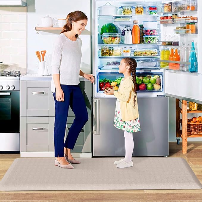 HappyTrends Kitchen Runner Rugs Anti-Fatigue mats - 4/5 Inch Thick Non Slip Waterproof Ergonomic Comfort Mat for Kitchen, Floor Home, Office, Sink, Laundry (17.3"x 60",Khaki)