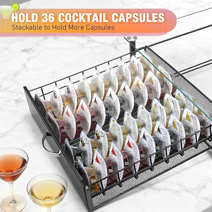 Cocktail Beverage Storage Drawer for Bartesian Capsules, Cocktail Pod Holder Organizer for Bartesian Cocktail Machine Compatible with BEV by Black & Decker Cocktail Machine, Holds Up to 36 Capsules