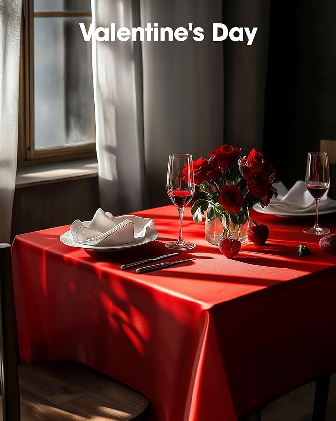 Pureegg Plastic Table Cloth Disposable 3 Pack, 54x108 Inch Rectangular Table Cloth, Leakproof Table Cover for Parties, Picnic, Weddings, Valentines Day, Thanksgiving, Christmas Decorations, Red