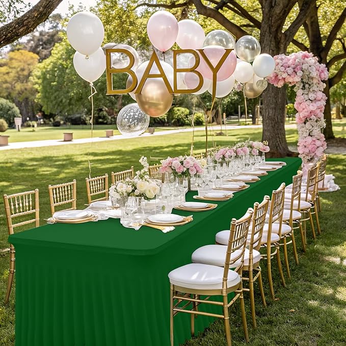 Smiry Spandex Tablecloth, Elastic Fitted Stretch Tablecloth for 4FT Rectangle Tables, Waterproof Washable Table Cover Skirt for Outdoor, Wedding, Banquet & Parties (Emerald Green, 48Lx24Wx30H Inch)