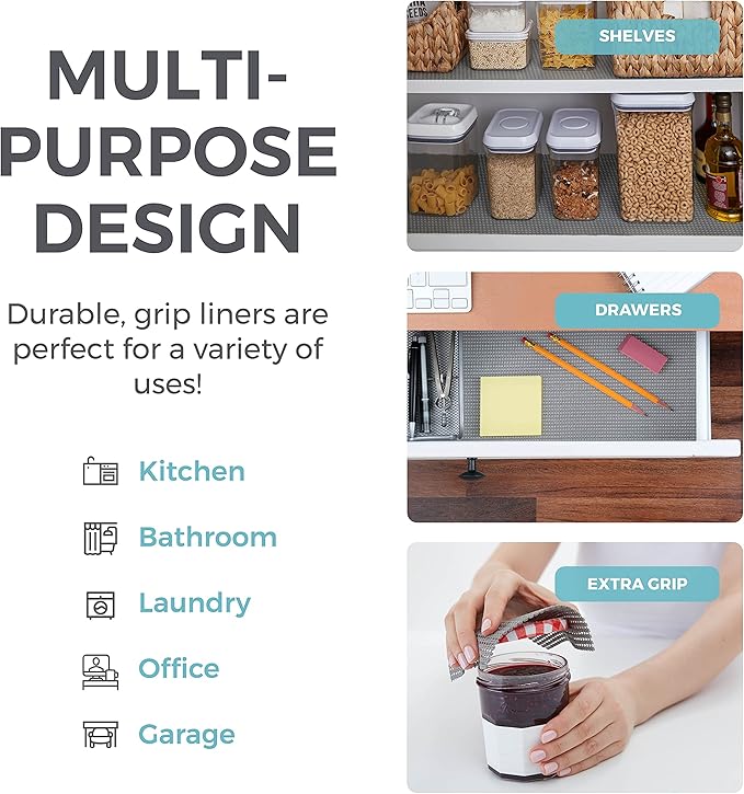 HOME GENIE Shelf Drawer and Cabinet Liner, Durable with Strong Grip, 12 in x 20 FT, Non Adhesive Liners Protect Kitchen Cabinets and Cupboard, Bathroom Drawers and Shelves, Desks, Dots Gray White